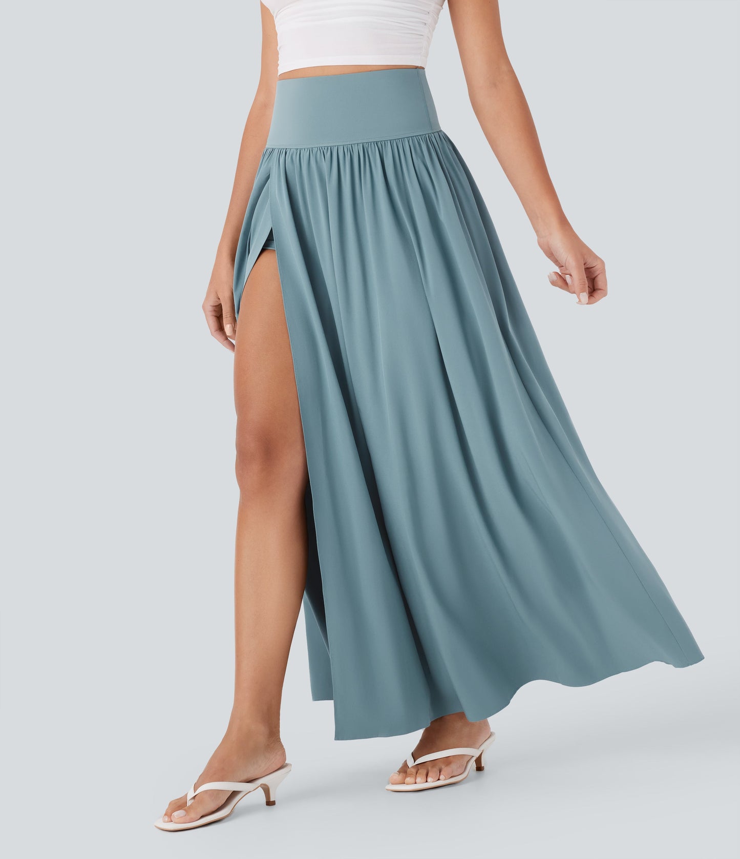 High Waisted Tummy Control 2-in-1 Flowy Quick Dry Maxi Skirt