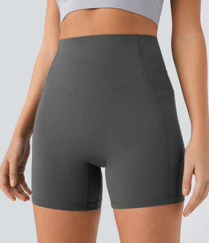 High Waisted Scrunch Butt Lifting Tummy Control Side Pocket Shaping Workout Biker Shorts 5''