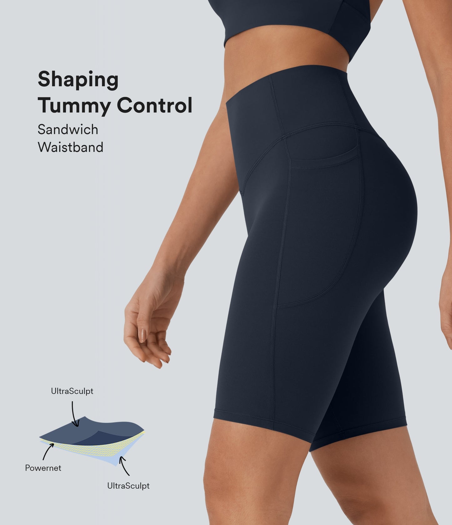 High Waisted Tummy Control Pocket Shaping Training Biker Shorts 9''