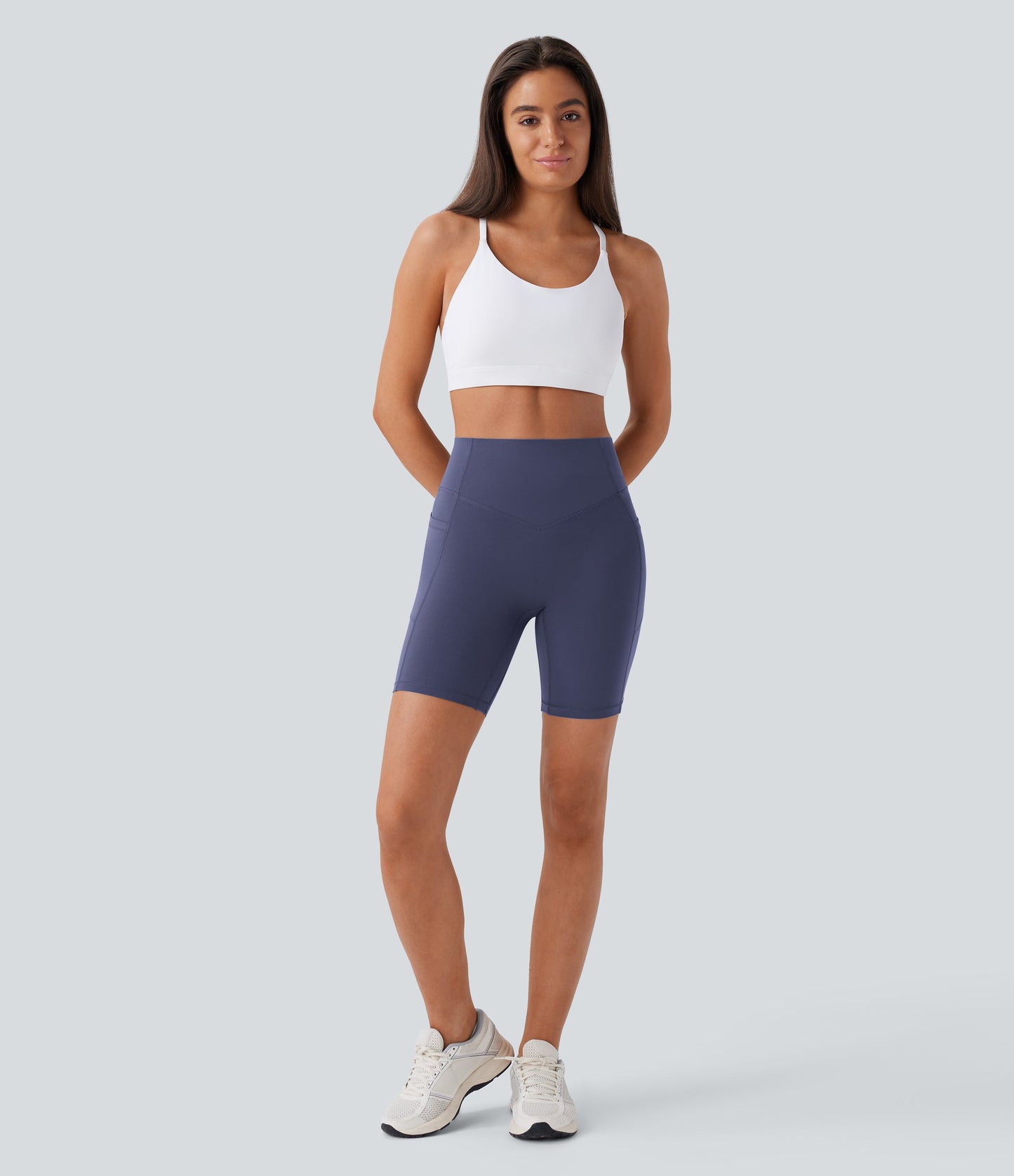High Waisted Scrunch Butt Lifting Tummy Control Side Pocket Shaping Workout Biker Shorts 7''