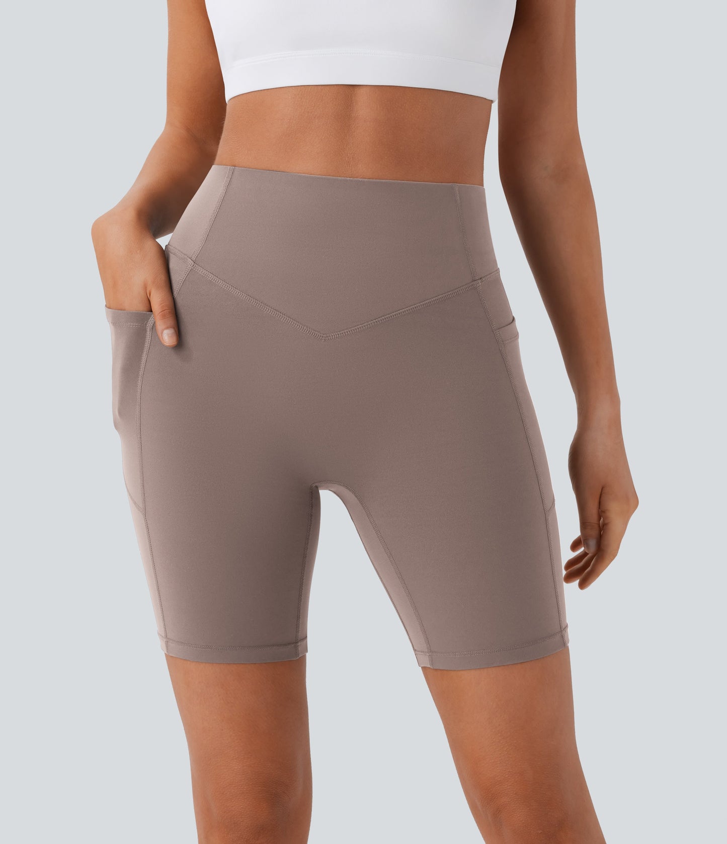 High Waisted Scrunch Butt Lifting Tummy Control Side Pocket Shaping Workout Biker Shorts 7''