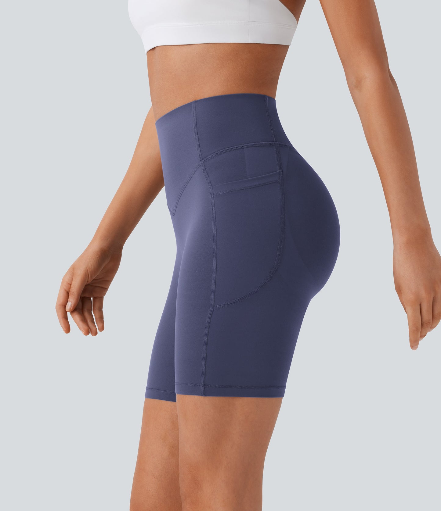 High Waisted Scrunch Butt Lifting Tummy Control Side Pocket Shaping Workout Biker Shorts 7''