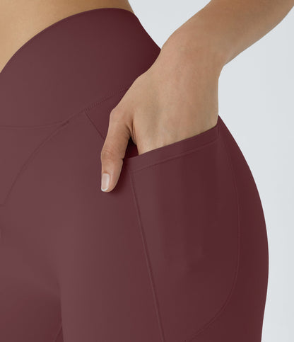 High Waisted Crossover Pocket Yoga Biker Shorts 7"-UPF50+