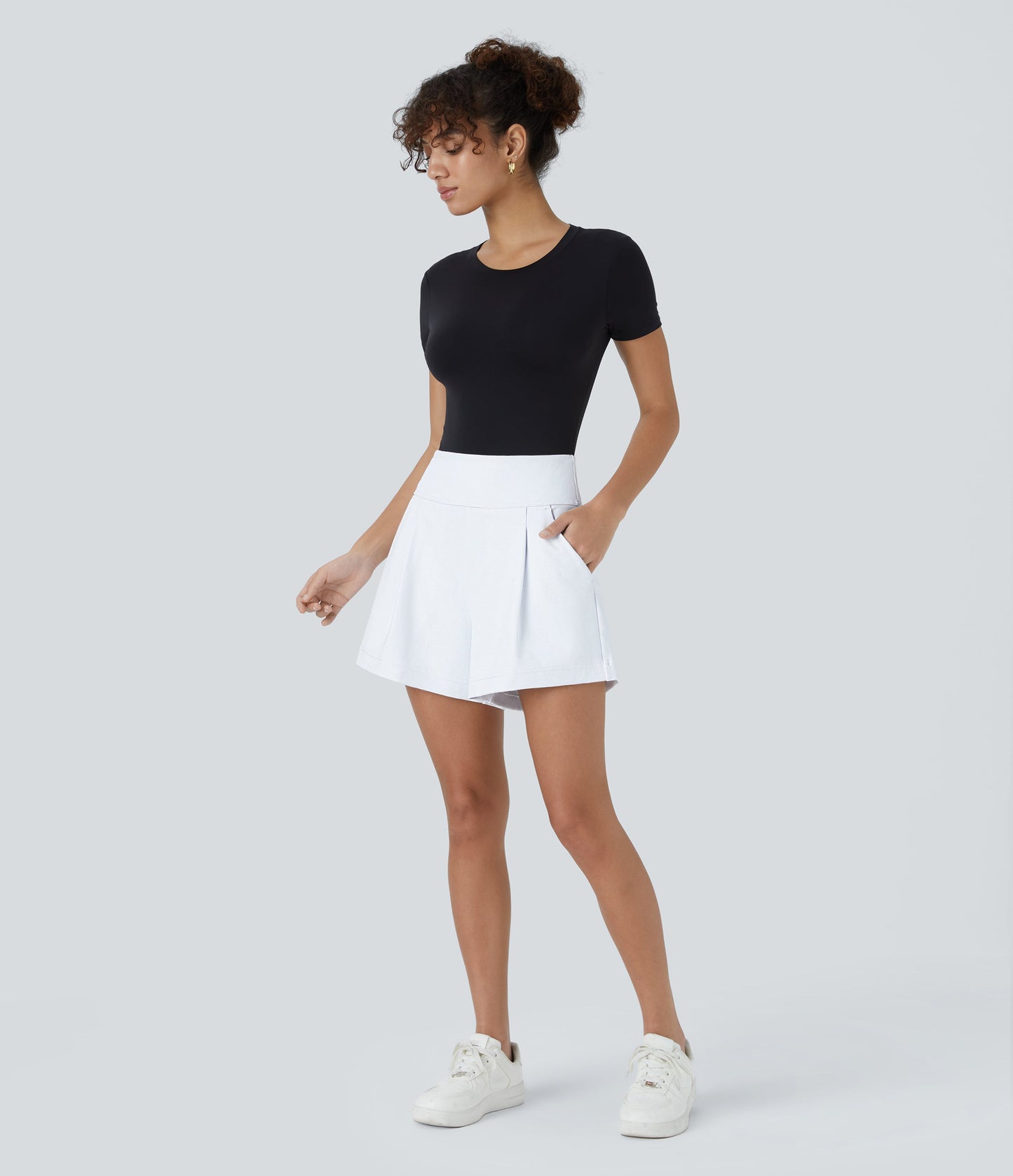 High Waisted Pocket Wide Leg Work Shorts
