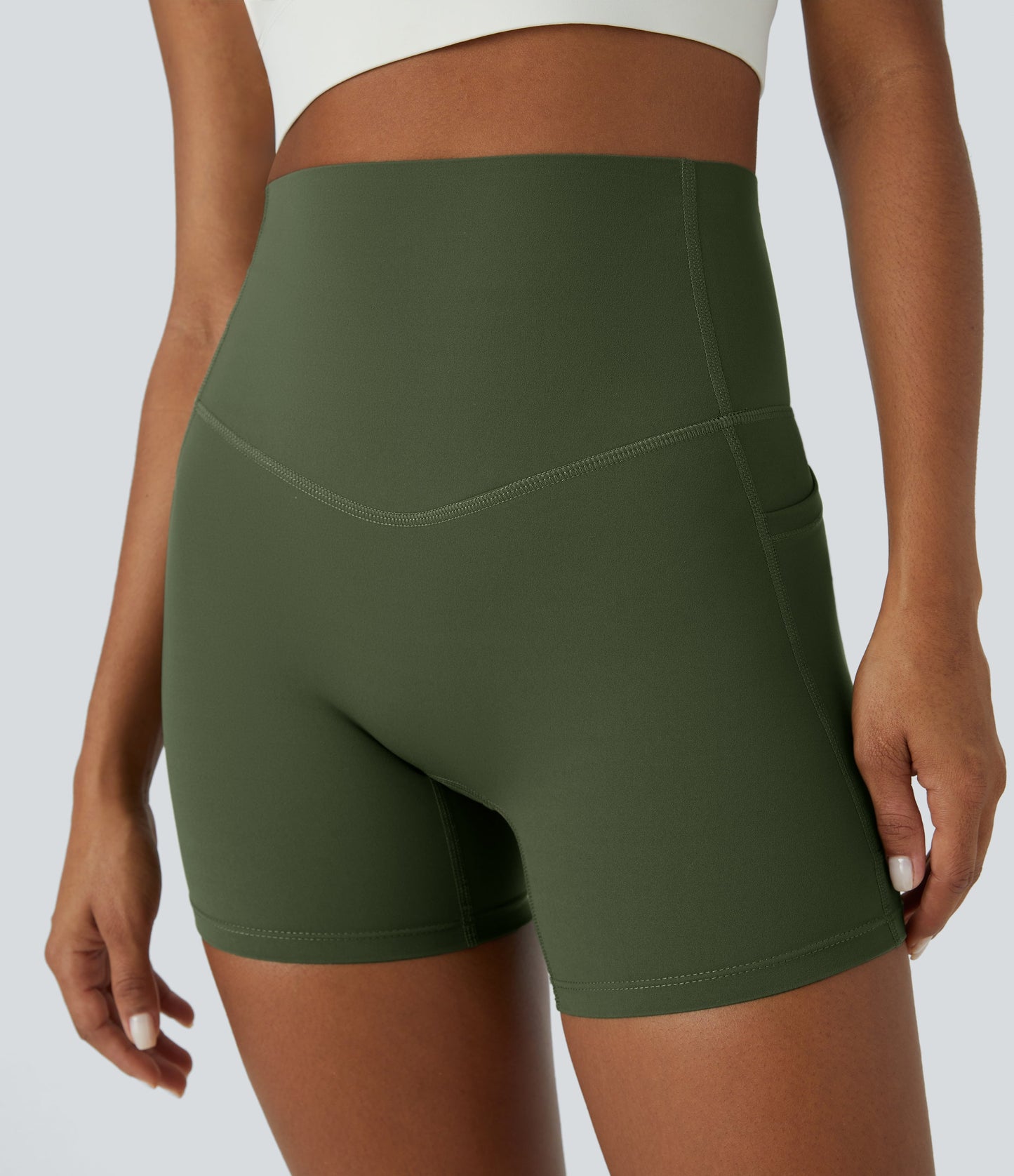 High Waisted Tummy Control Side Pocket Shaping Training Biker Shorts 5''