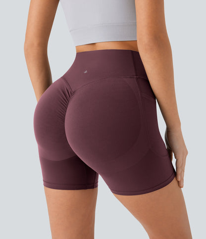 High Waisted Scrunch Butt Lifting Tummy Control Side Pocket Shaping Workout Biker Shorts 5''