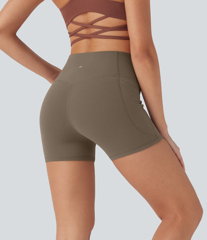 High Waisted Tummy Control Pocket Shaping Training Biker Shorts 3''