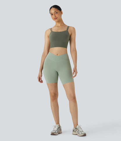 High Waisted Crossover Pocket Yoga Biker Shorts 7"-UPF50+