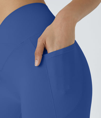 High Waisted Crossover Pocket Yoga Biker Shorts 7"-UPF50+