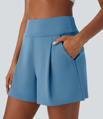 High Waisted Pocket Wide Leg Work Shorts