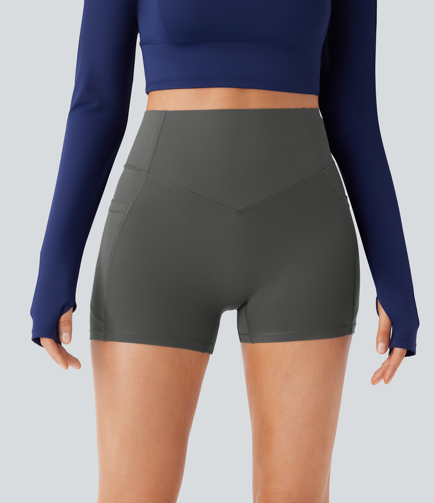 High Waisted Scrunch Butt Lifting Tummy Control Pocket Shaping Workout Biker Shorts 3''