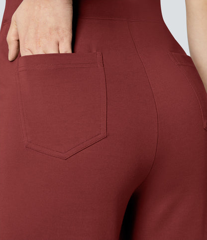 High Waisted Pocket Wide Leg Work Pants