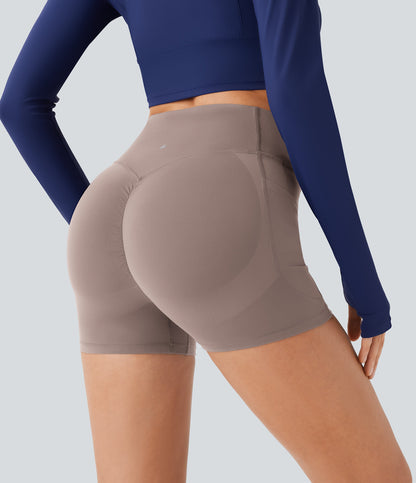 High Waisted Scrunch Butt Lifting Tummy Control Pocket Shaping Workout Biker Shorts 3''