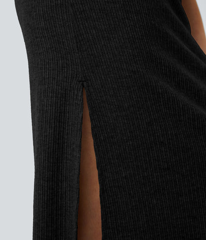 High Waisted Hem A Line Maxi Casual Skirt