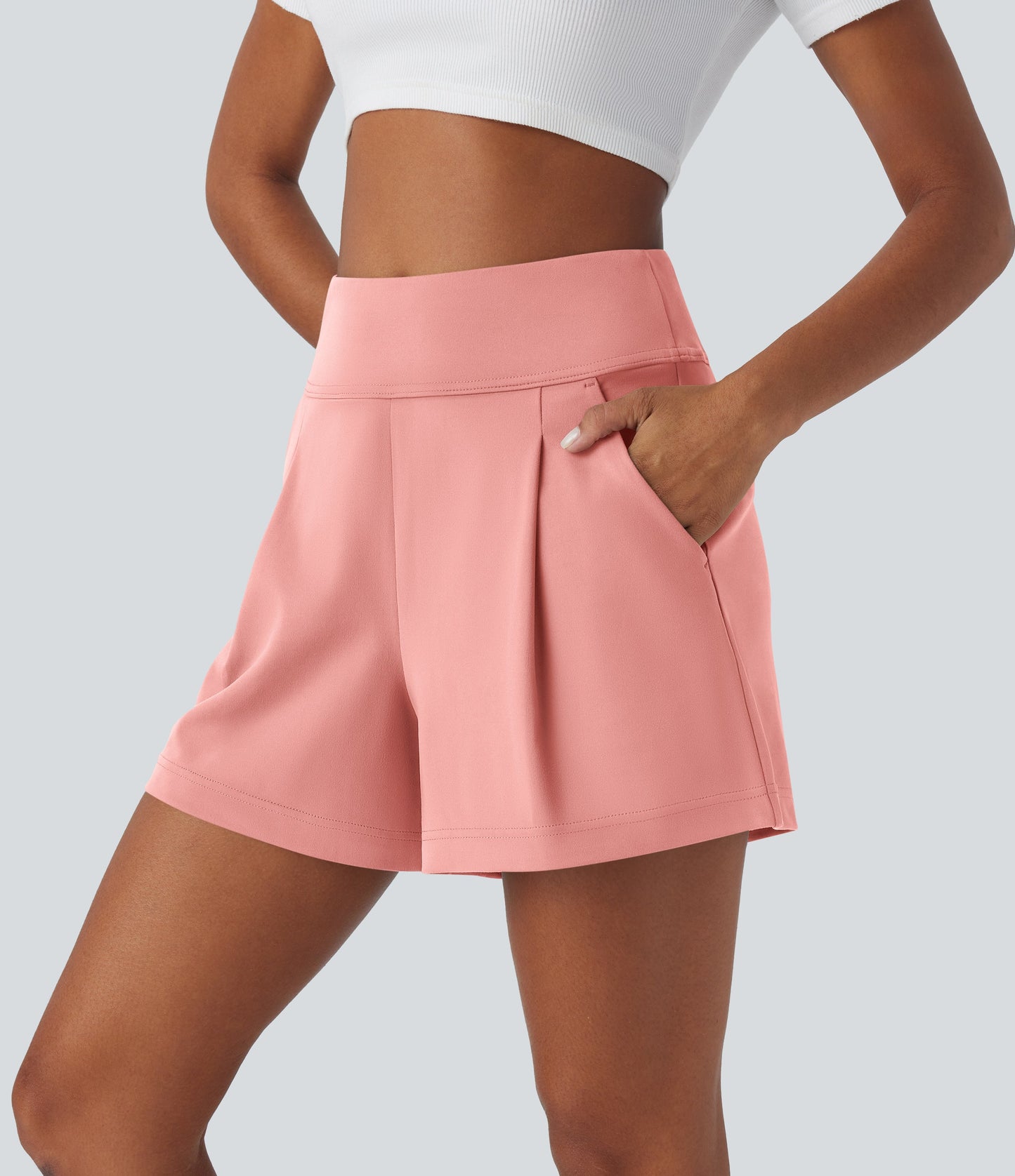 High Waisted Pocket Wide Leg Work Shorts