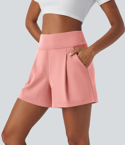 High Waisted Pocket Wide Leg Work Shorts