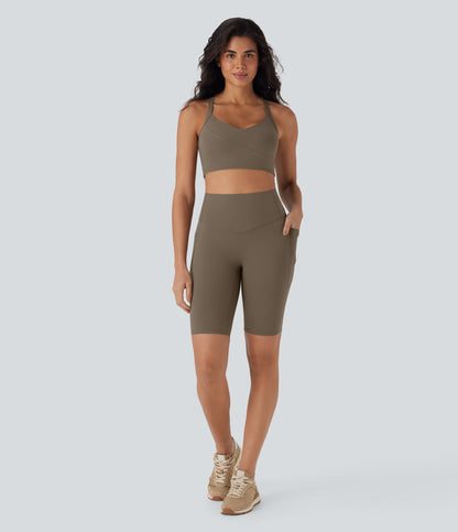 High Waisted Tummy Control Pocket Shaping Training Biker Shorts 9''