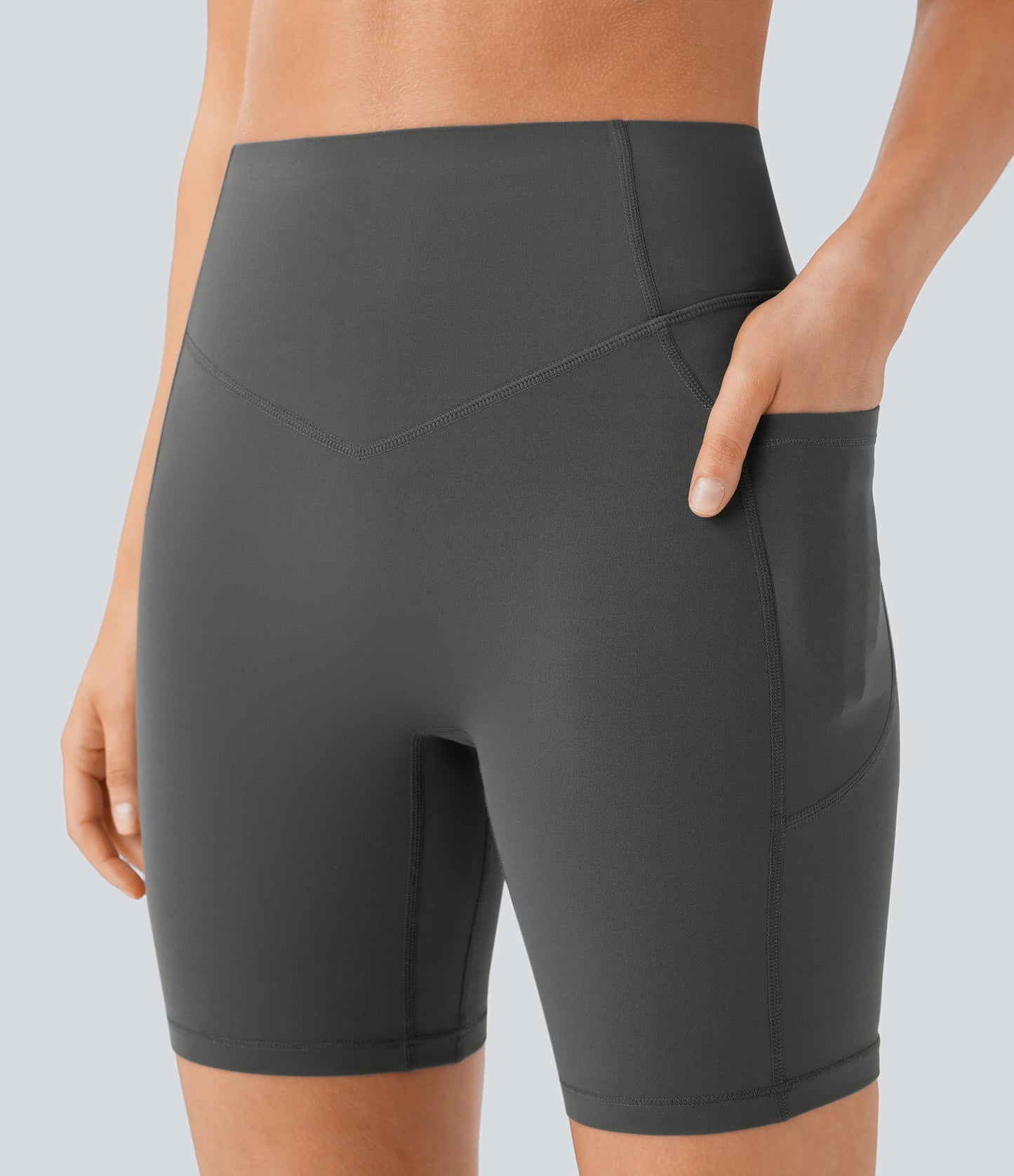 High Waisted Scrunch Butt Lifting Tummy Control Side Pocket Shaping Workout Biker Shorts 7''