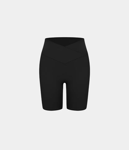 High Waisted Crossover Pocket Yoga Biker Shorts 7"-UPF50+