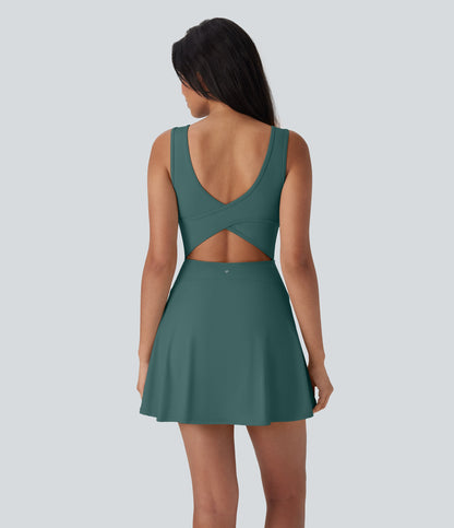U Neck 2-in-1 Pocket Mini Cool Touch Dance Active Dress-Easy Peezy