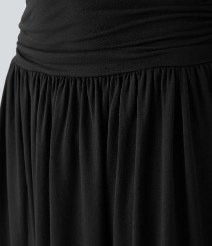 High Waisted Ruched Pocket Flowy Skirt