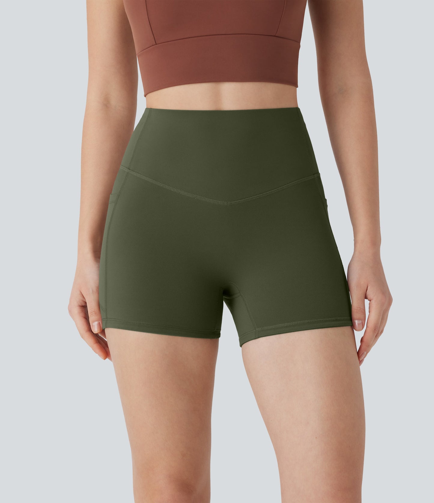 High Waisted Tummy Control Pocket Shaping Training Biker Shorts 3''