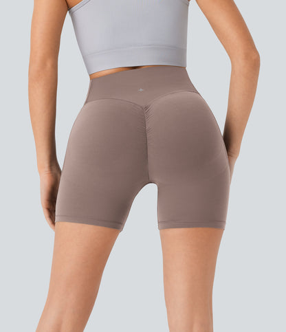 High Waisted Scrunch Butt Lifting Tummy Control Side Pocket Shaping Workout Biker Shorts 5''