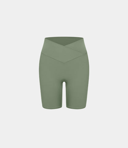 High Waisted Crossover Pocket Yoga Biker Shorts 7"-UPF50+