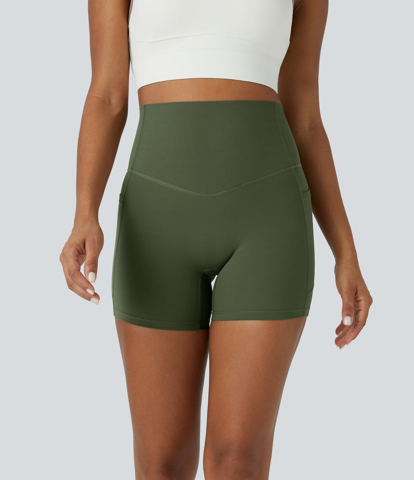High Waisted Tummy Control Side Pocket Shaping Training Biker Shorts 5''