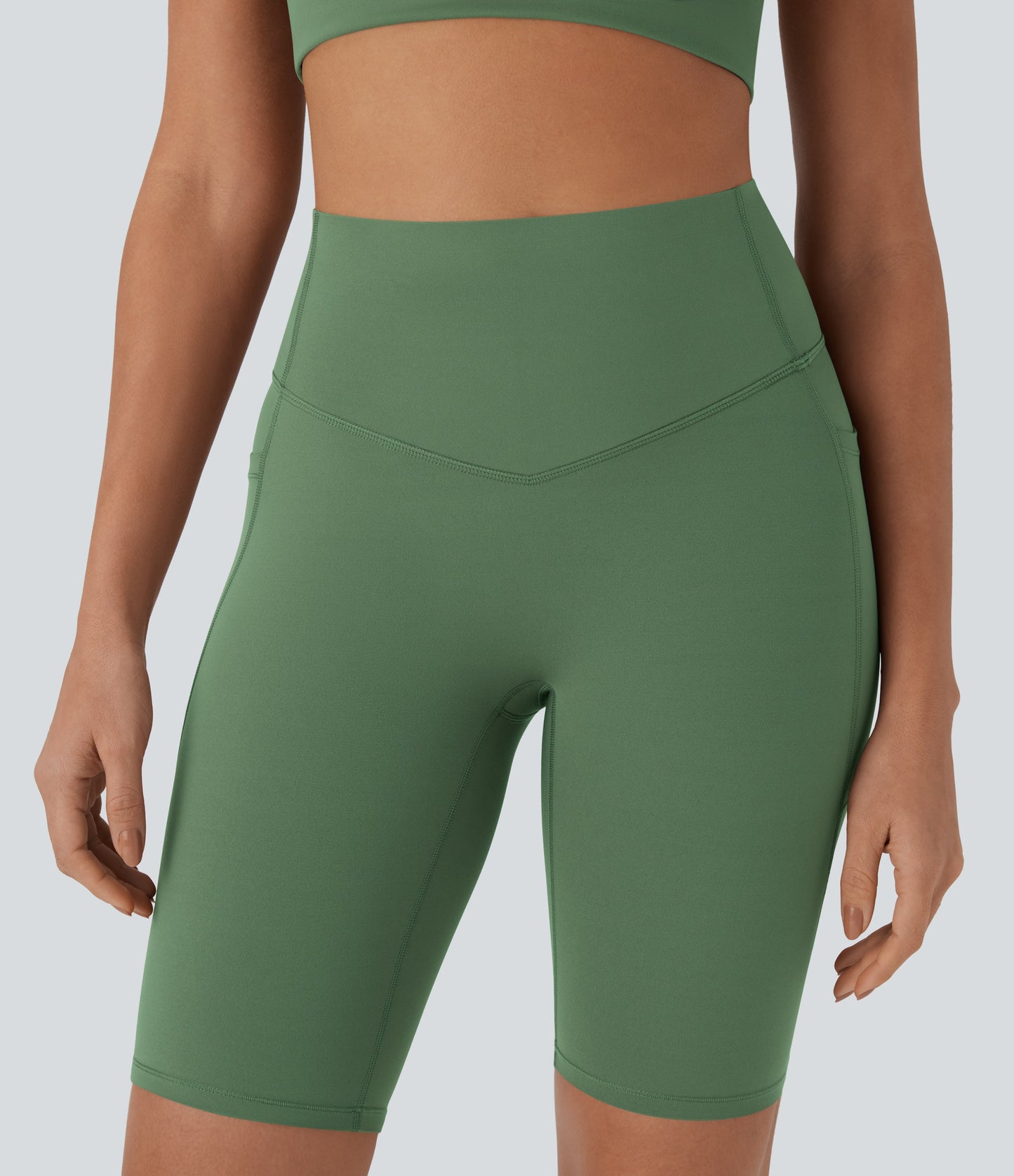 High Waisted Tummy Control Pocket Shaping Training Biker Shorts 9''