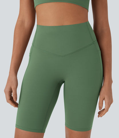 High Waisted Tummy Control Pocket Shaping Training Biker Shorts 9''