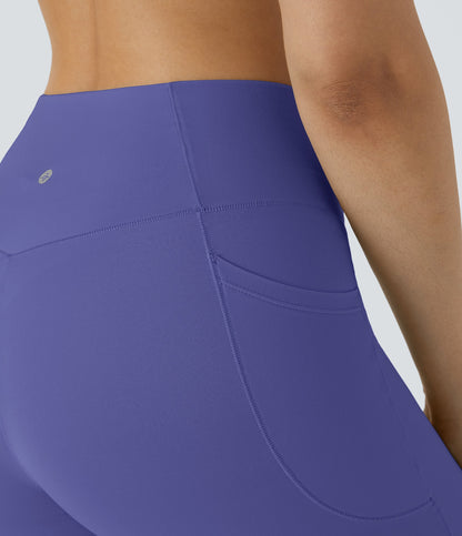 High Waisted Crossover Pocket Yoga Biker Shorts 7"-UPF50+