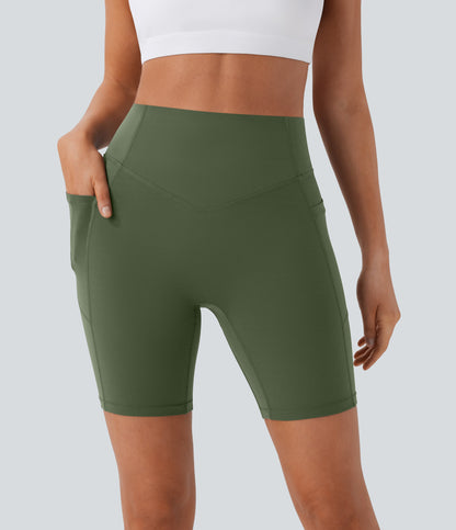 High Waisted Scrunch Butt Lifting Tummy Control Side Pocket Shaping Workout Biker Shorts 7''