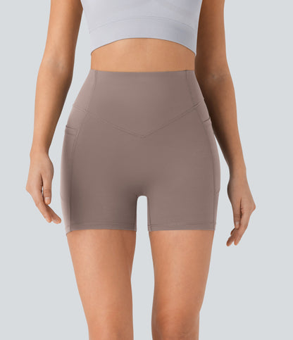 High Waisted Scrunch Butt Lifting Tummy Control Side Pocket Shaping Workout Biker Shorts 5''