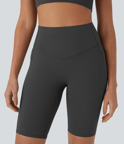High Waisted Tummy Control Pocket Shaping Training Biker Shorts 9''