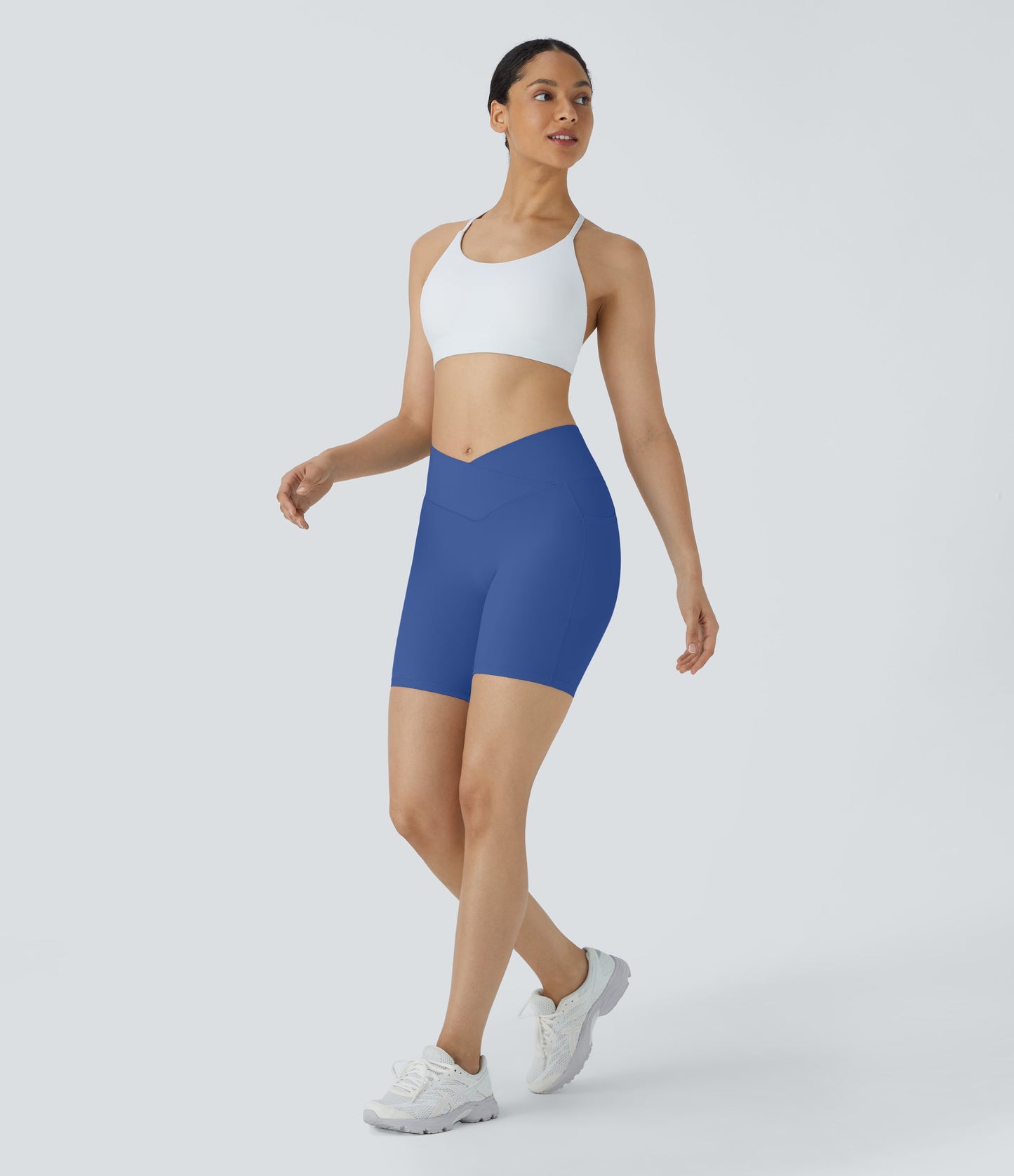 High Waisted Crossover Pocket Yoga Biker Shorts 7"-UPF50+
