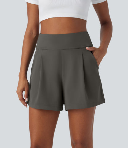 High Waisted Pocket Wide Leg Work Shorts