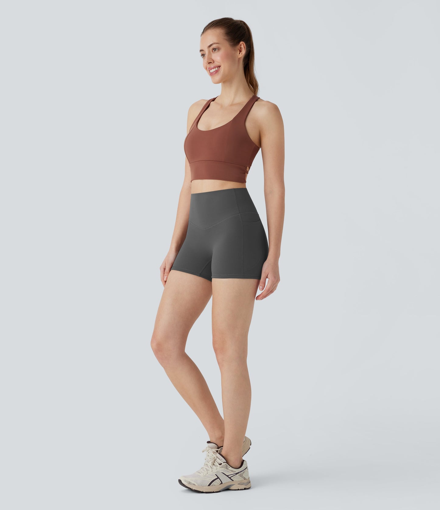 High Waisted Tummy Control Pocket Shaping Training Biker Shorts 3''