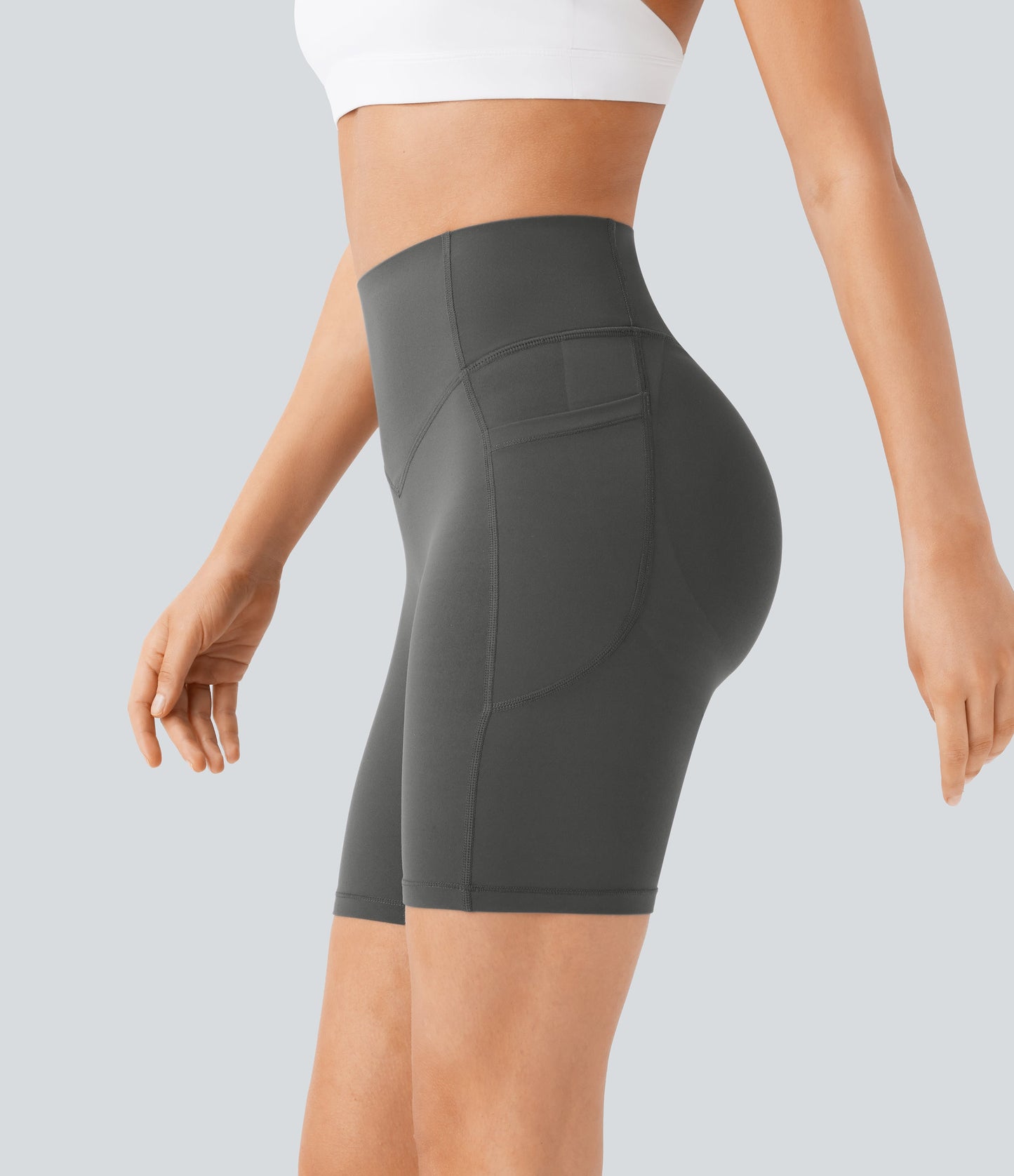High Waisted Scrunch Butt Lifting Tummy Control Side Pocket Shaping Workout Biker Shorts 7''