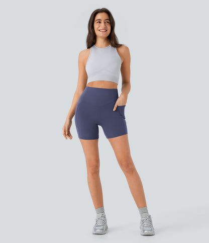 High Waisted Scrunch Butt Lifting Tummy Control Side Pocket Shaping Workout Biker Shorts 5''