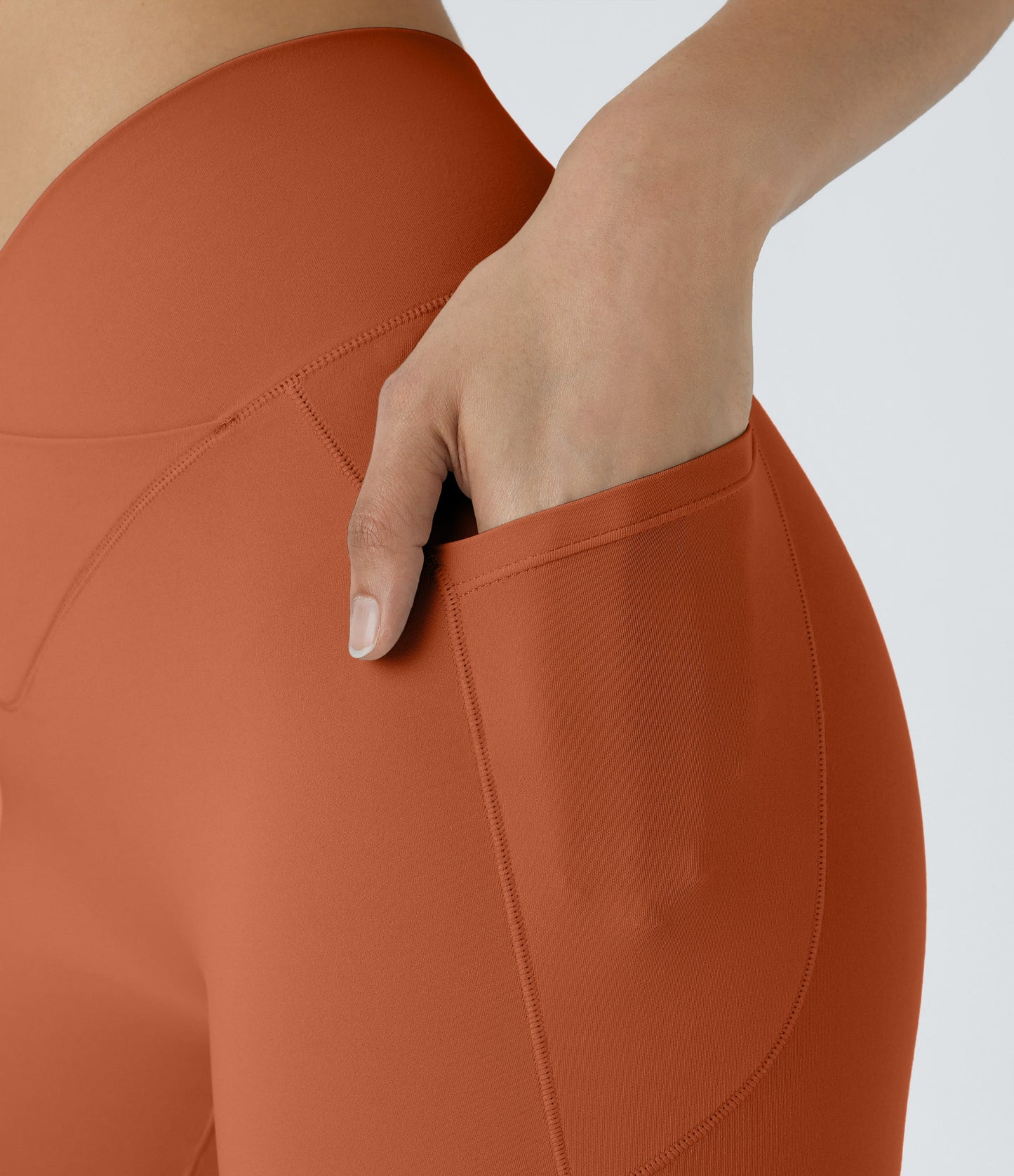 High Waisted Crossover Pocket Yoga Biker Shorts 7"-UPF50+