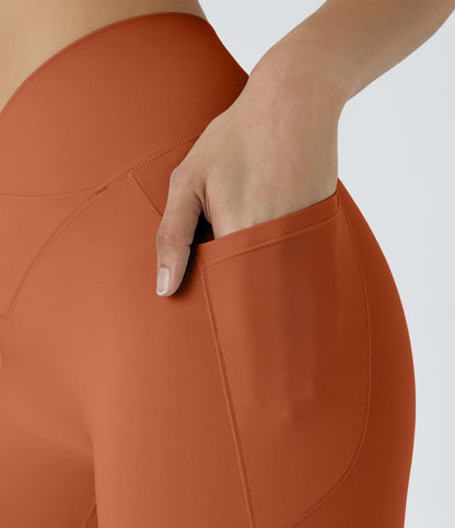 High Waisted Crossover Pocket Yoga Biker Shorts 7"-UPF50+