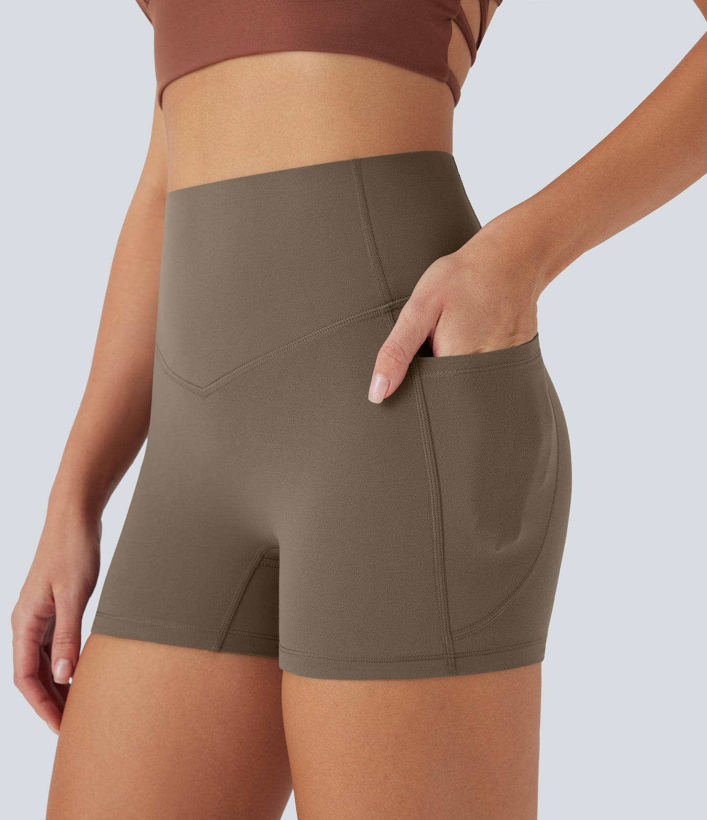 High Waisted Tummy Control Pocket Shaping Training Biker Shorts 3''