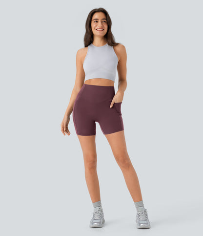 High Waisted Scrunch Butt Lifting Tummy Control Side Pocket Shaping Workout Biker Shorts 5''