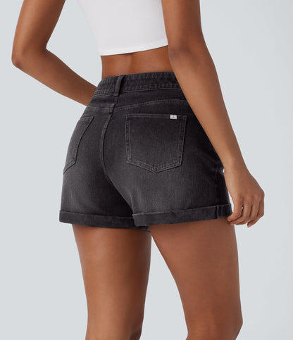 Mid Rise Zipper Pockets Denim Casual Shorts 3''