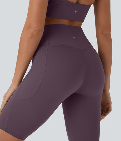 High Waisted Tummy Control Pocket Shaping Training Biker Shorts 9''