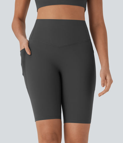High Waisted Tummy Control Pocket Shaping Training Biker Shorts 9''