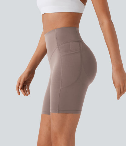 High Waisted Scrunch Butt Lifting Tummy Control Side Pocket Shaping Workout Biker Shorts 7''