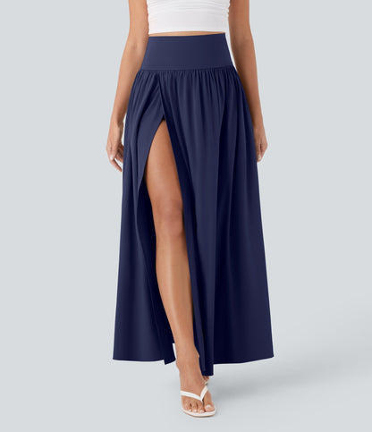 High Waisted Tummy Control 2-in-1 Flowy Quick Dry Maxi Skirt