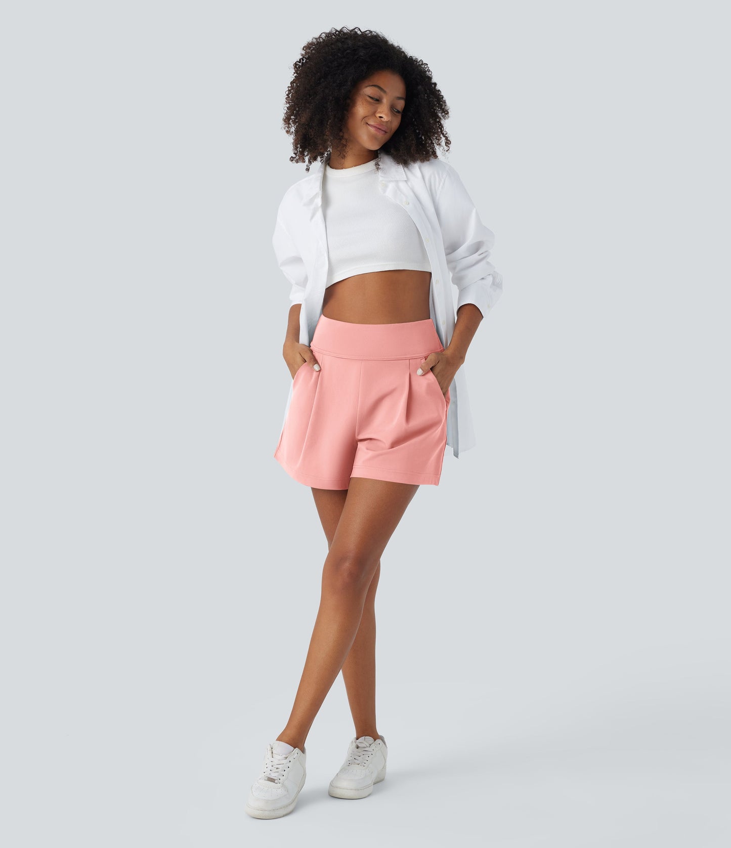 High Waisted Pocket Wide Leg Work Shorts